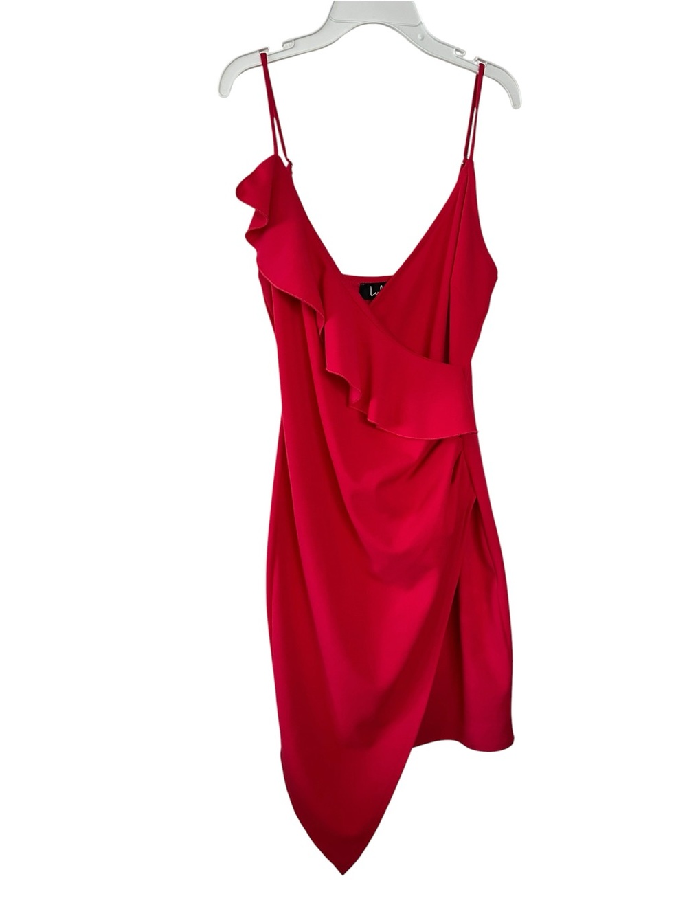 Lulu's Red One-Shoulder Ruffle Slip Dress
